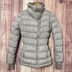 Athleta Frost Free Moto Down Jacket Women XXS Goose Down Asymmetrical Zip Taupe
